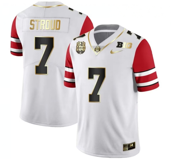 Men's Ohio State Buckeyes #7 CJ Stroud White Stitched Football Jersey Men's Ohio State Buckeyes #7 CJ Stroud White Stitched Football Jersey
